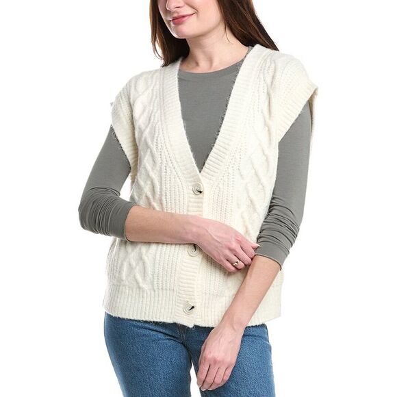 525 America Womens  Button Front Cable Vest, White - Picture 1 of 3